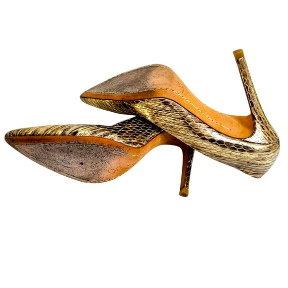 ALICE + OLIVIA D’ORSAY METALLIC SILVER SNAKE SKIN PRINT LEATHER HEELS - Picture 7 of 7